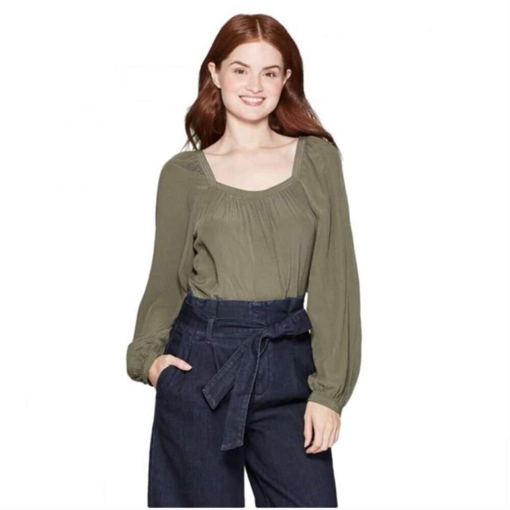 A New Day Green Square Neck Top Size XL